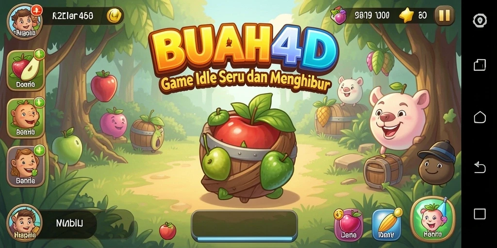 Tampilan gameplay BUAH4D dengan kebun buah yang menggemaskan.