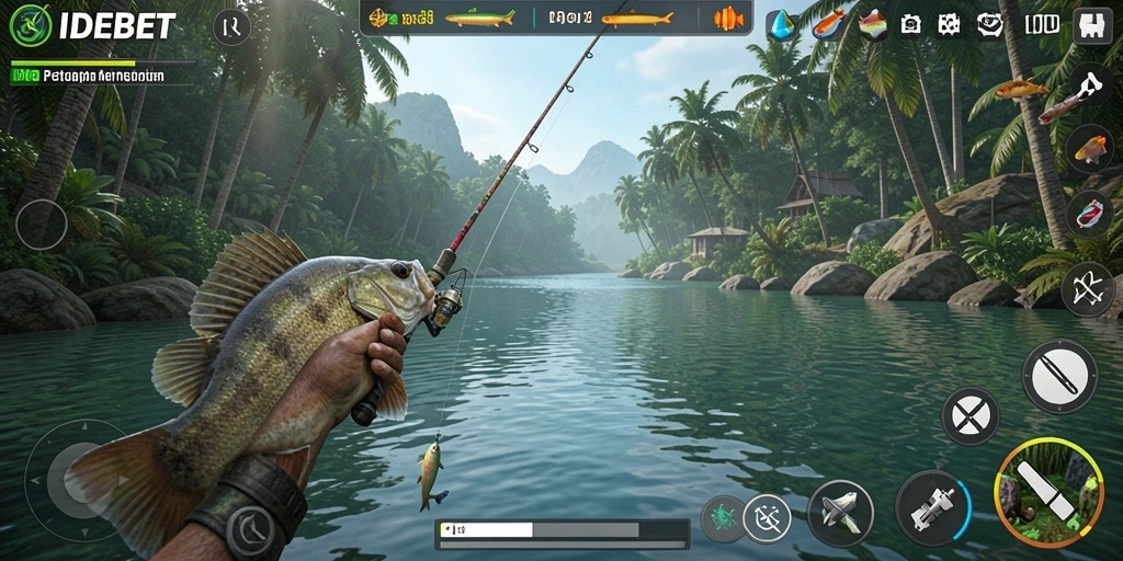 Gameplay IDEBET yang seru saat menangkap ikan besar di laut.