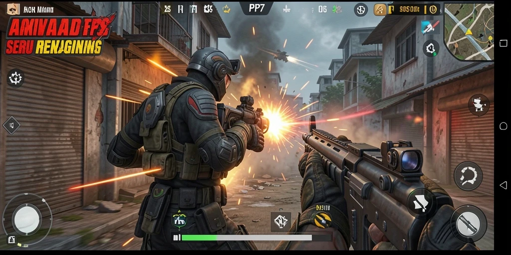 Screenshot gameplay PP7 menampilkan pertempuran TPS yang mendebarkan.